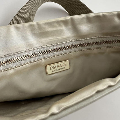 PRADA Shoulder Bag Purse Leather Beige Gold Authentic
