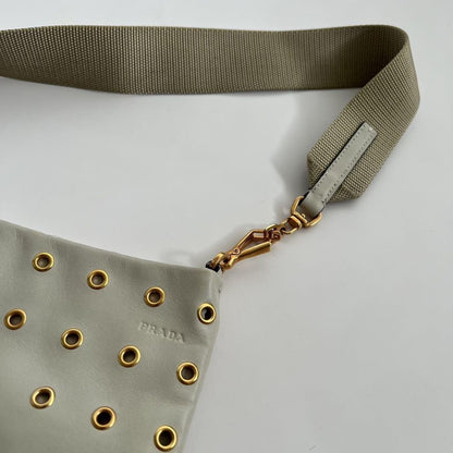PRADA Shoulder Bag Purse Leather Beige Gold Authentic