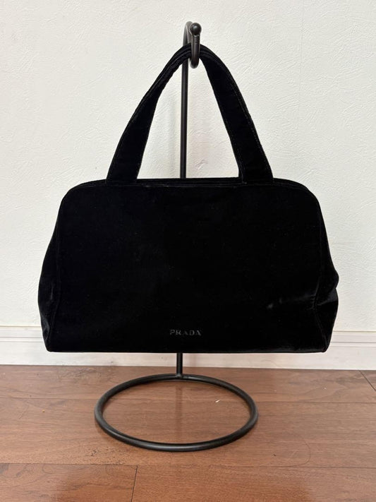 PRADA Hand Bag Tote Purse Velvet Black Authentic
