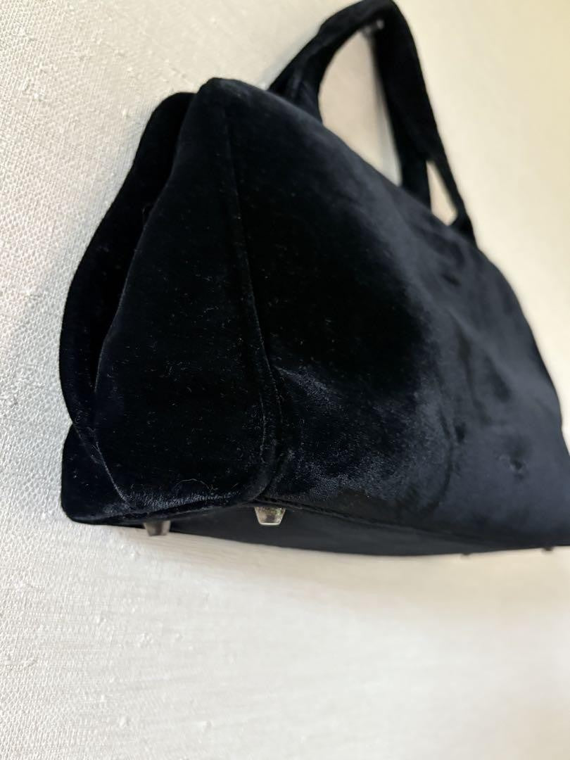 PRADA Hand Bag Tote Purse Velvet Black Authentic