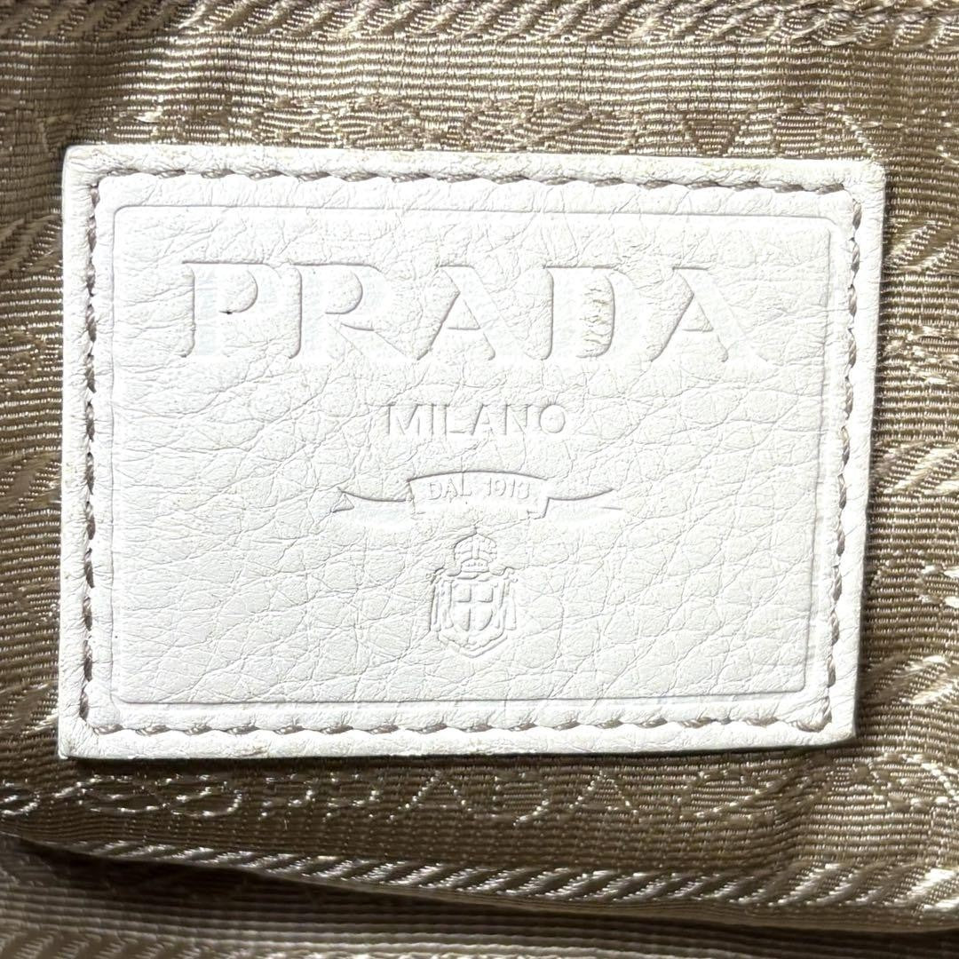 PRADA Hand Shoulder Bag Tote Purse 2way Logo Canvas Leather Beige White Auth