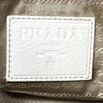PRADA Hand Shoulder Bag Tote Purse 2way Logo Canvas Leather Beige White Auth