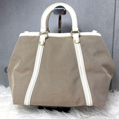 PRADA Hand Shoulder Bag Tote Purse 2way Logo Canvas Leather Beige White Auth