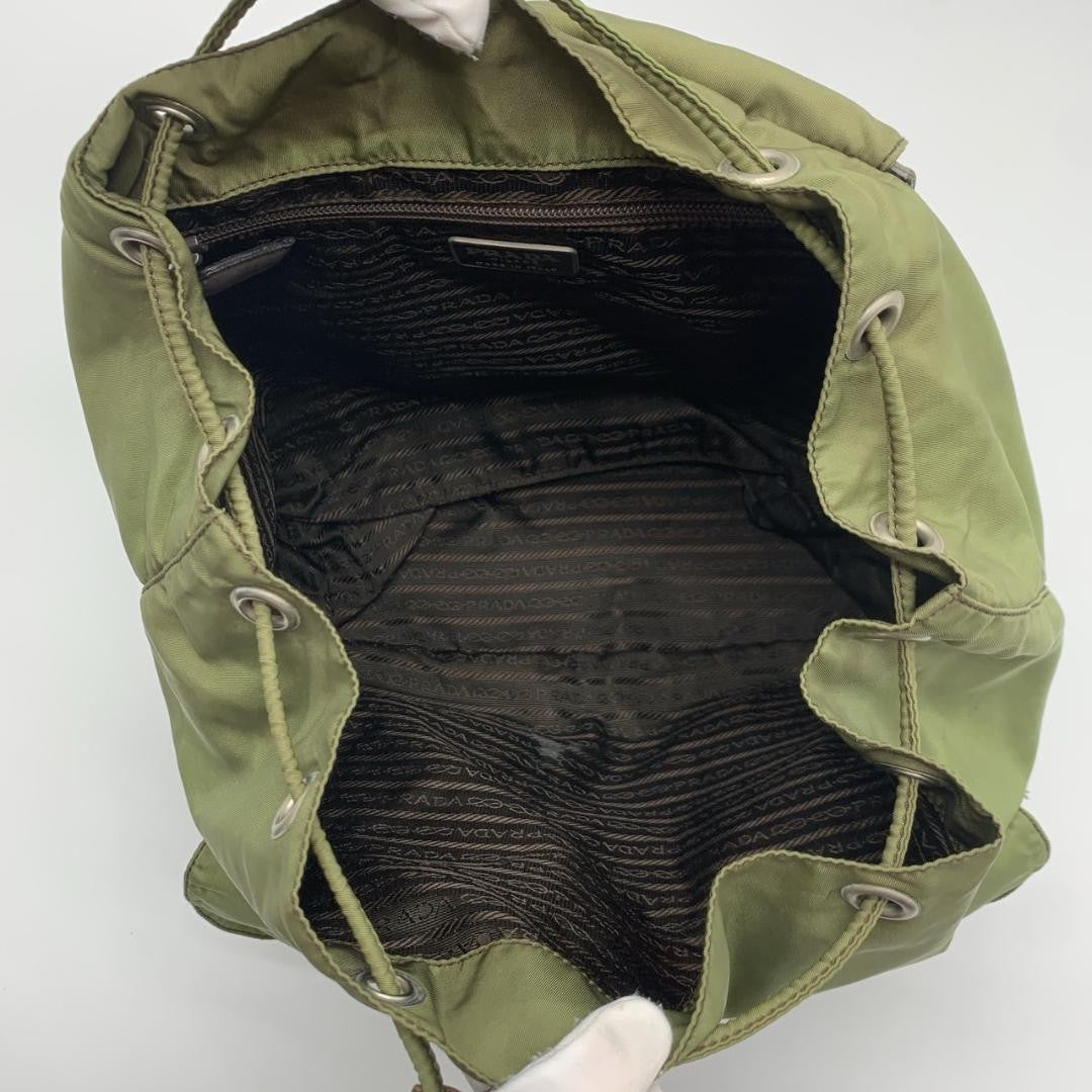 PRADA Backpack Logo Nylon Leather Khaki Brown Authentic