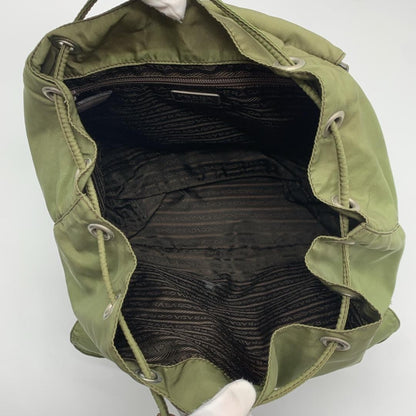 PRADA Backpack Logo Nylon Leather Khaki Brown Authentic