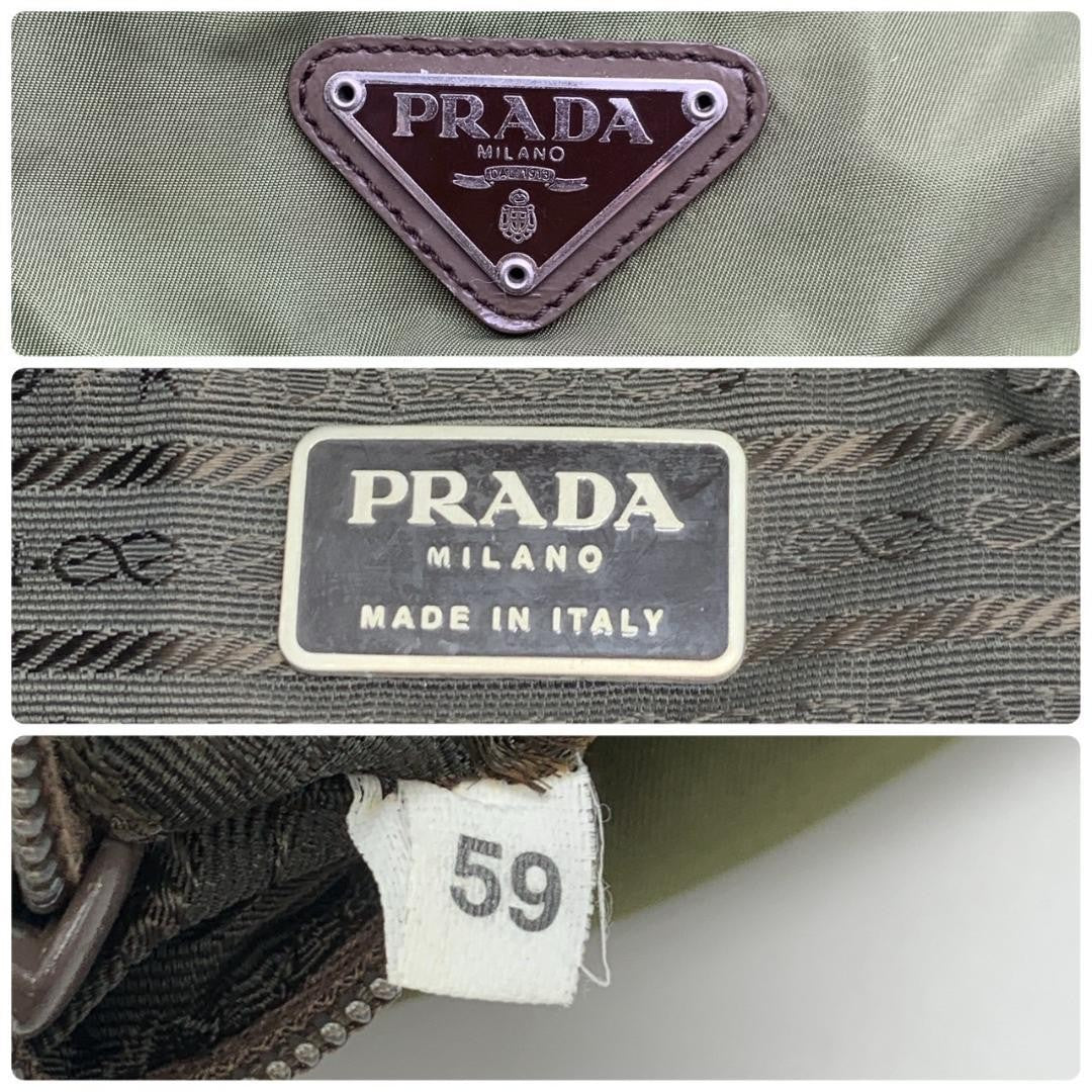 PRADA Backpack Logo Nylon Leather Khaki Brown Authentic
