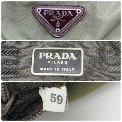 PRADA Backpack Logo Nylon Leather Khaki Brown Authentic