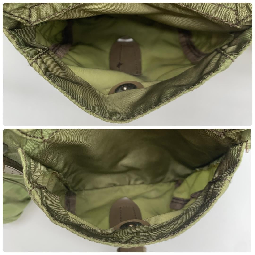 PRADA Backpack Logo Nylon Leather Khaki Brown Authentic