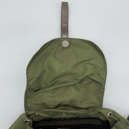 PRADA Backpack Logo Nylon Leather Khaki Brown Authentic