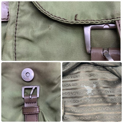 PRADA Backpack Logo Nylon Leather Khaki Brown Authentic