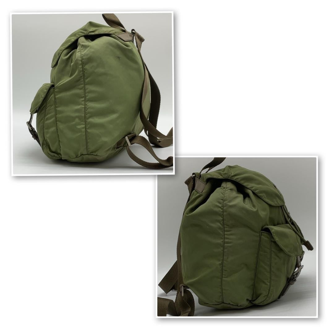 PRADA Backpack Logo Nylon Leather Khaki Brown Authentic