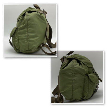 PRADA Backpack Logo Nylon Leather Khaki Brown Authentic