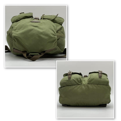 PRADA Backpack Logo Nylon Leather Khaki Brown Authentic