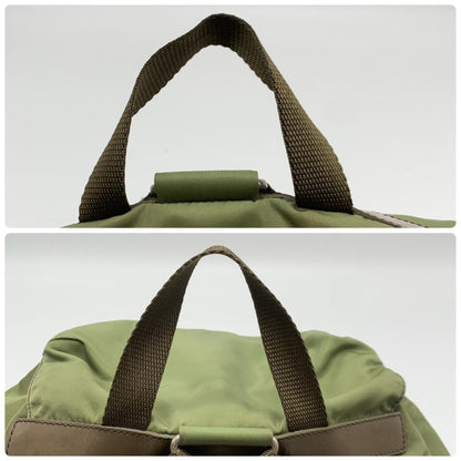 PRADA Backpack Logo Nylon Leather Khaki Brown Authentic