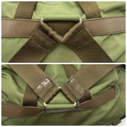 PRADA Backpack Logo Nylon Leather Khaki Brown Authentic