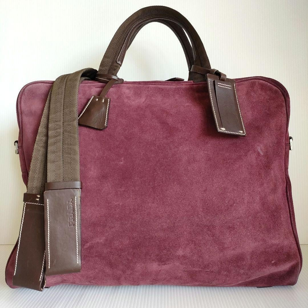 PRADA Hand Shoulder Bag Tote Purse 2way Suede Leather Bordeaux Authentic