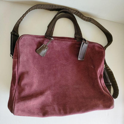 PRADA Hand Shoulder Bag Tote Purse 2way Suede Leather Bordeaux Authentic