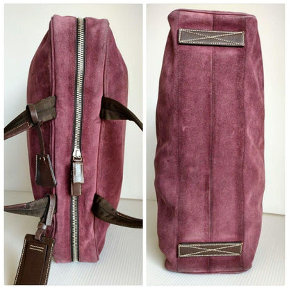 PRADA Hand Shoulder Bag Tote Purse 2way Suede Leather Bordeaux Authentic
