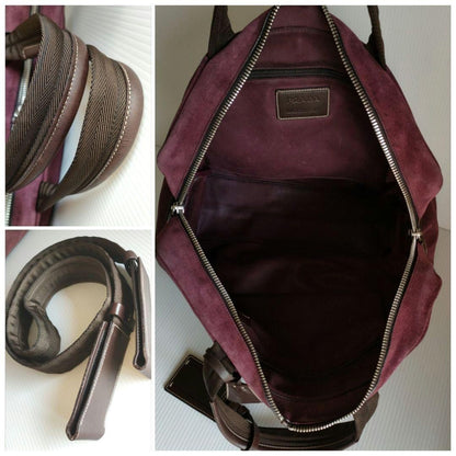 PRADA Hand Shoulder Bag Tote Purse 2way Suede Leather Bordeaux Authentic