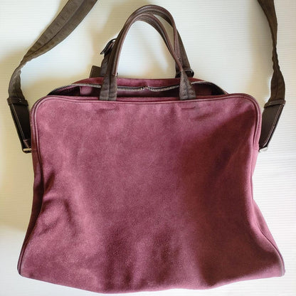 PRADA Hand Shoulder Bag Tote Purse 2way Suede Leather Bordeaux Authentic