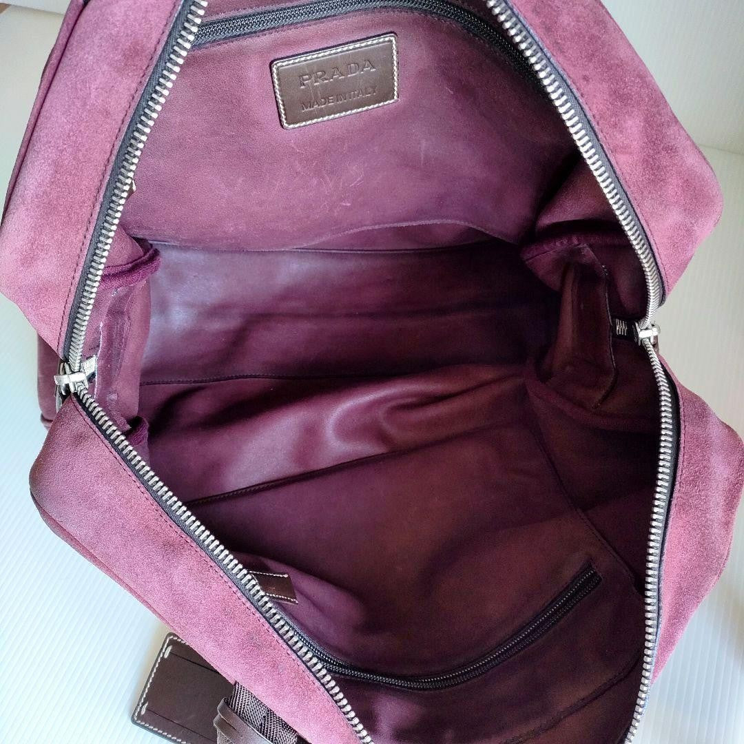 PRADA Hand Shoulder Bag Tote Purse 2way Suede Leather Bordeaux Authentic