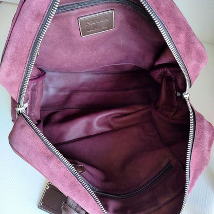 PRADA Hand Shoulder Bag Tote Purse 2way Suede Leather Bordeaux Authentic
