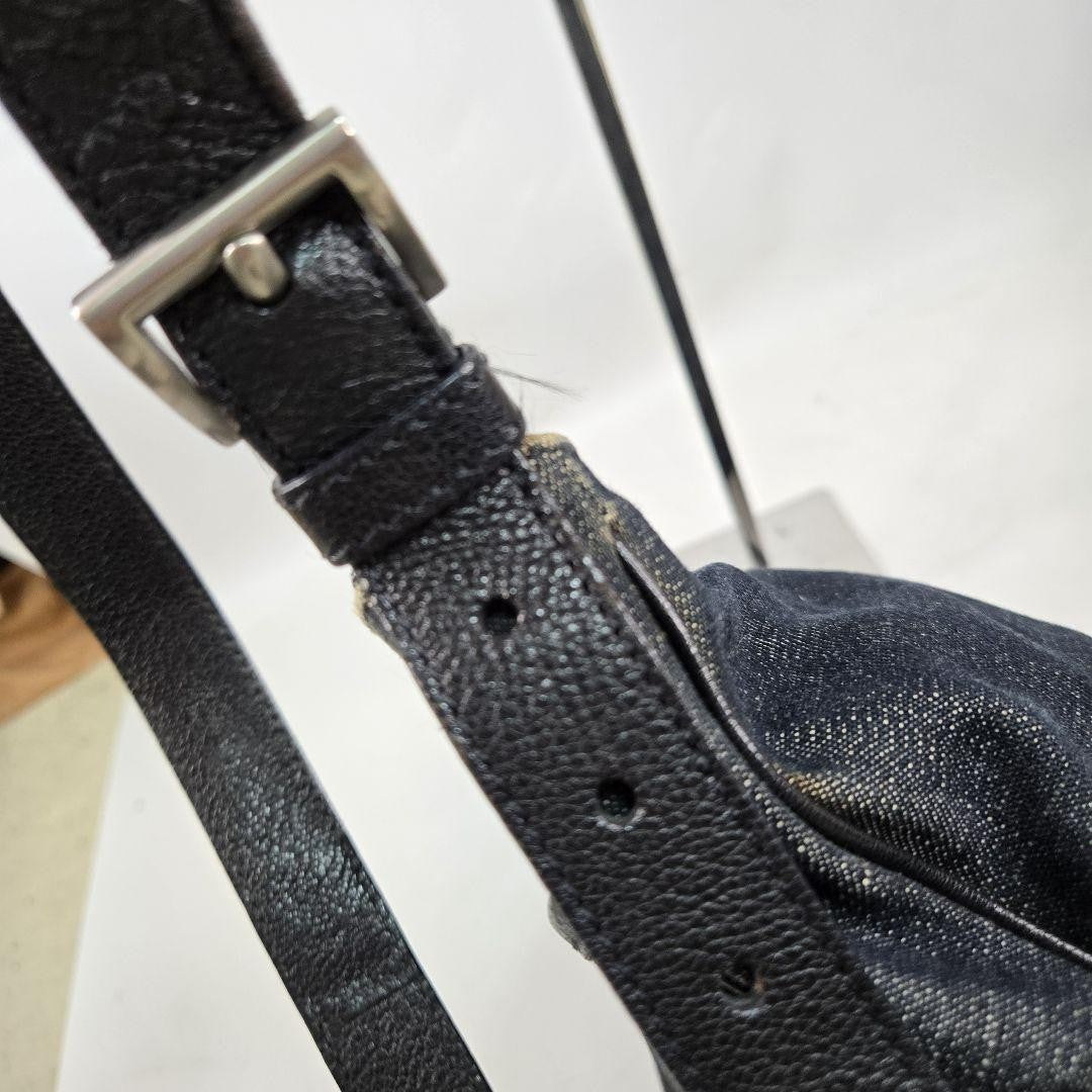 PRADA Shoulder Bag Purse Logo Denim Leather Authentic