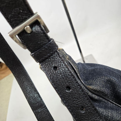 PRADA Shoulder Bag Purse Logo Denim Leather Authentic
