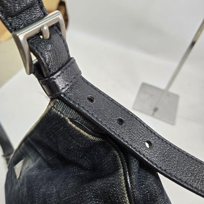 PRADA Shoulder Bag Purse Logo Denim Leather Authentic