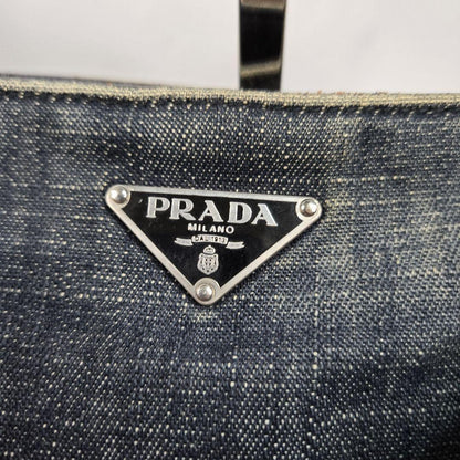 PRADA Shoulder Bag Purse Logo Denim Leather Authentic