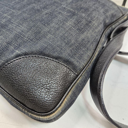 PRADA Shoulder Bag Purse Logo Denim Leather Authentic