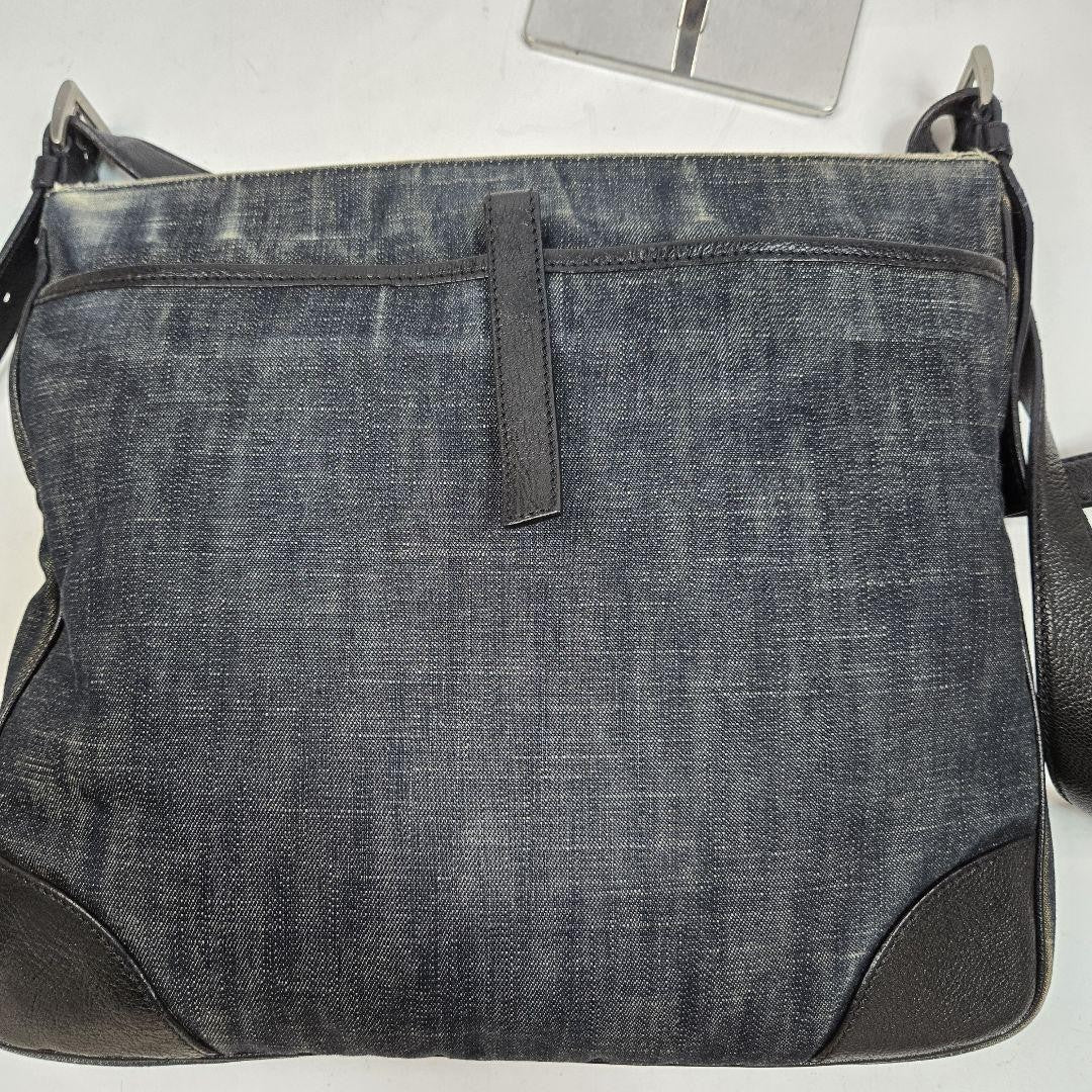 PRADA Shoulder Bag Purse Logo Denim Leather Authentic