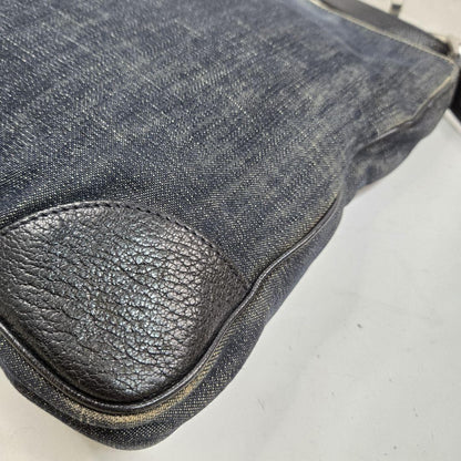 PRADA Shoulder Bag Purse Logo Denim Leather Authentic