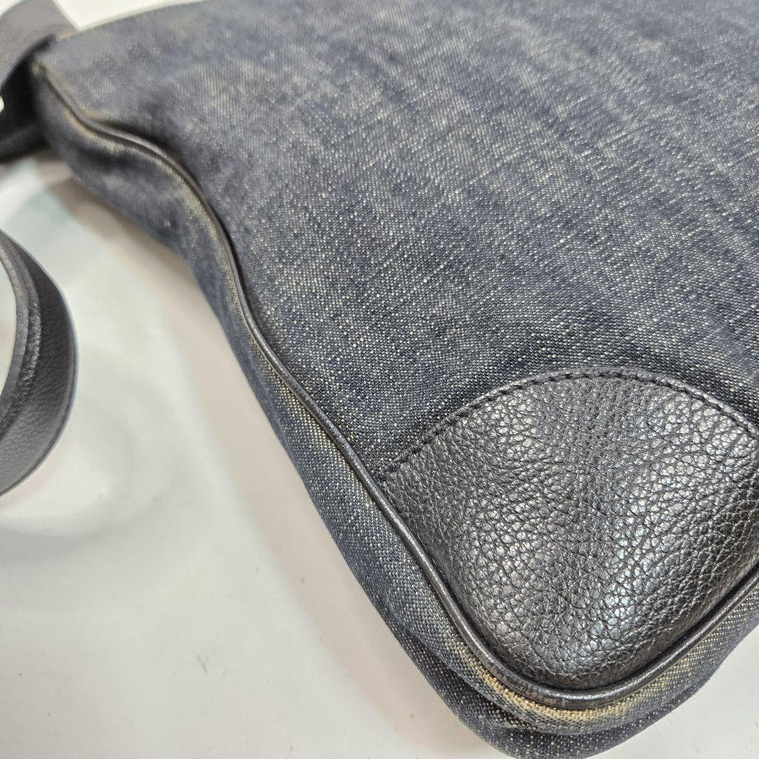 PRADA Shoulder Bag Purse Logo Denim Leather Authentic