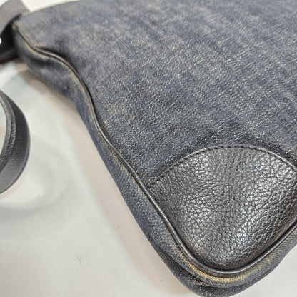 PRADA Shoulder Bag Purse Logo Denim Leather Authentic