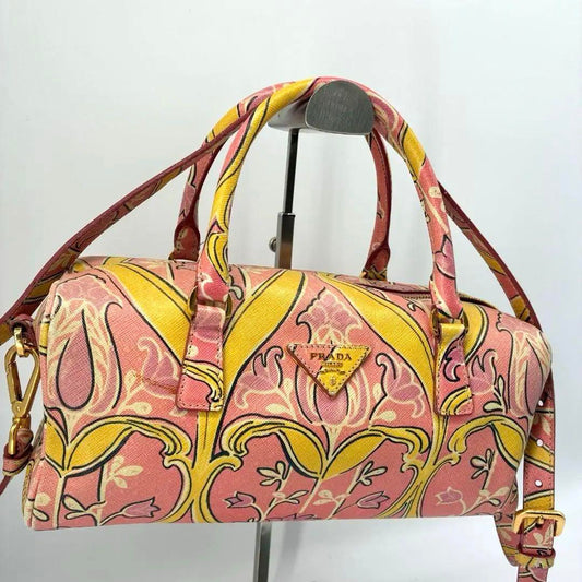 PRADA Mini Boston Shoulder Bag Purse Logo Pink Authentic