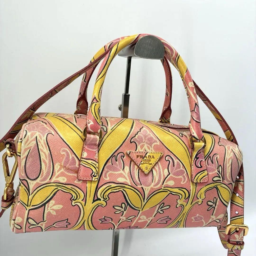PRADA Mini Boston Shoulder Bag Purse Logo Pink Authentic