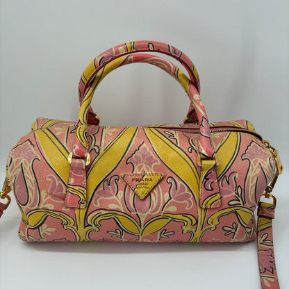 PRADA Mini Boston Shoulder Bag Purse Logo Pink Authentic