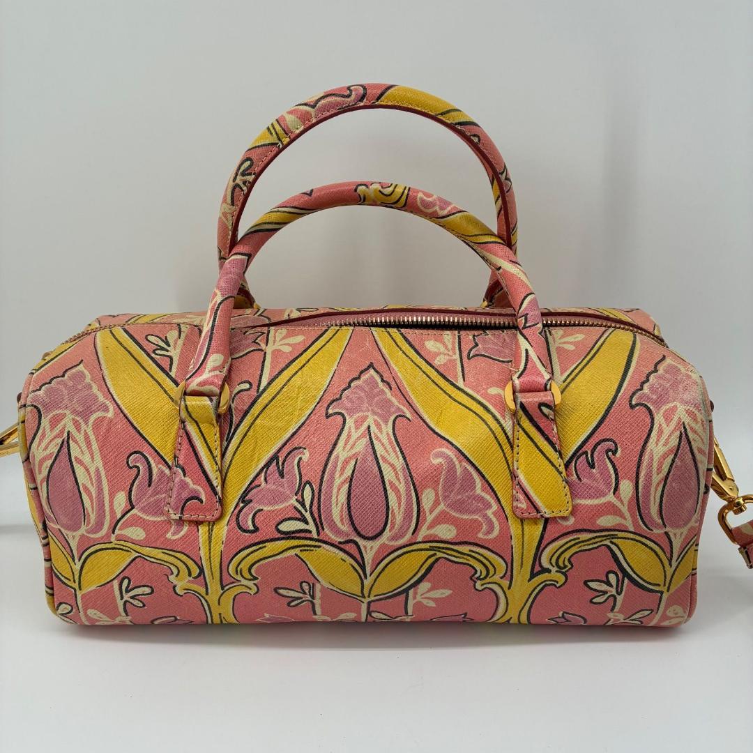 PRADA Mini Boston Shoulder Bag Purse Logo Pink Authentic