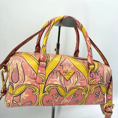 PRADA Mini Boston Shoulder Bag Purse Logo Pink Authentic