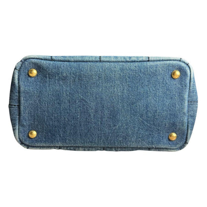 PRADA Hand Bag Tote Purse 2way Logo Canapa Denim Blue Authentic