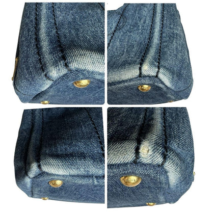 PRADA Hand Bag Tote Purse 2way Logo Canapa Denim Blue Authentic