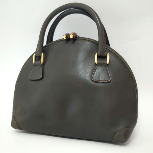GUCCI Hand Bag Tote Purse Bamboo Leather Khaki Authentic