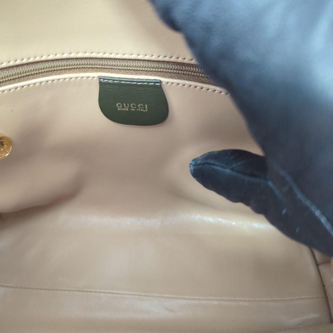 GUCCI Hand Bag Tote Purse Bamboo Leather Khaki Authentic