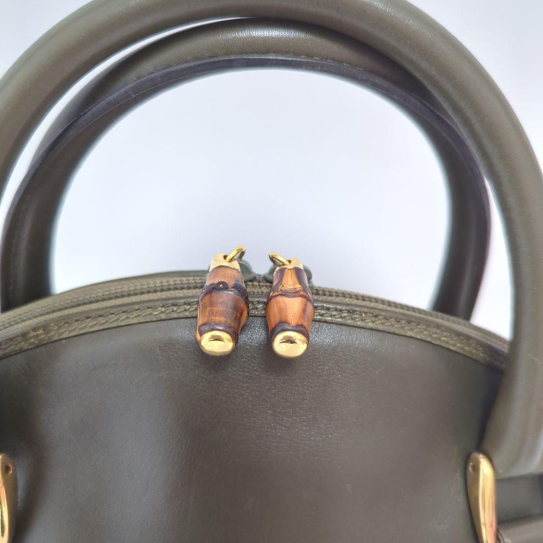 GUCCI Hand Bag Tote Purse Bamboo Leather Khaki Authentic