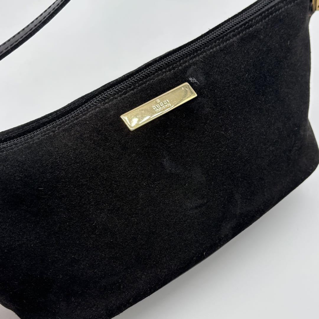 GUCCI Accessory Pouch Hand Bag Tote Purse Suede Black Authentic