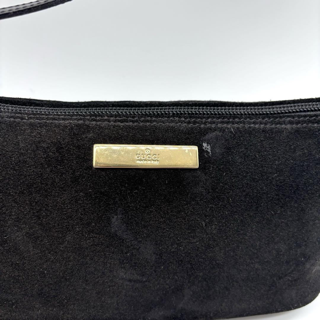 GUCCI Accessory Pouch Hand Bag Tote Purse Suede Black Authentic