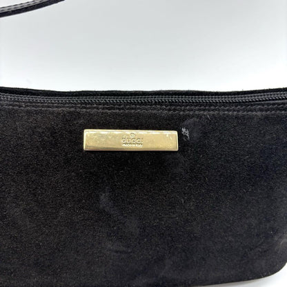 GUCCI Accessory Pouch Hand Bag Tote Purse Suede Black Authentic
