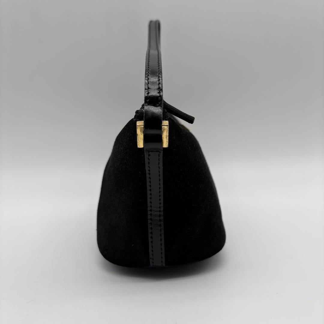 GUCCI Accessory Pouch Hand Bag Tote Purse Suede Black Authentic