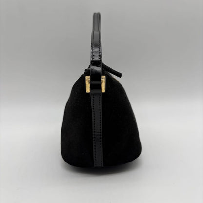GUCCI Accessory Pouch Hand Bag Tote Purse Suede Black Authentic